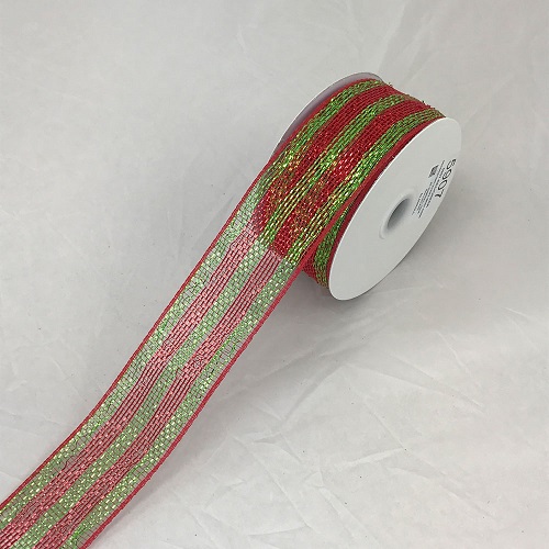 Ribbon Mesh Red Green Stripe