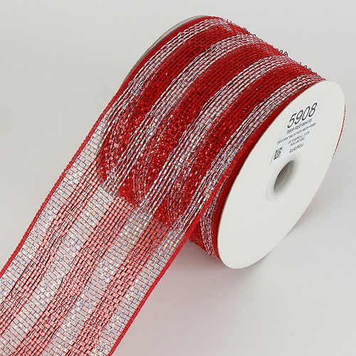 Ribbon Mesh Red White Stripe