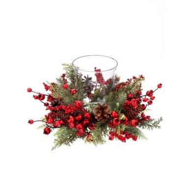 Candleholder Pine Red Berry