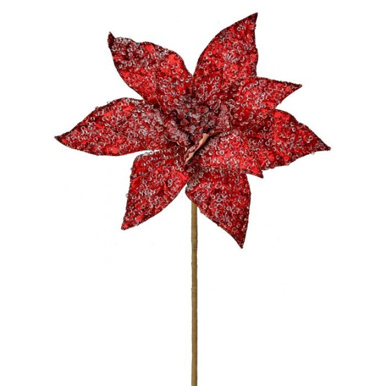 Poinsettia Stem Red Glitter