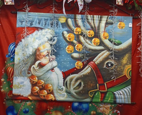 Santa With Reindeer Wall Art