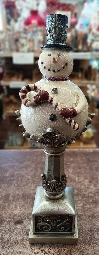 Snowman On Pedestal Frosted