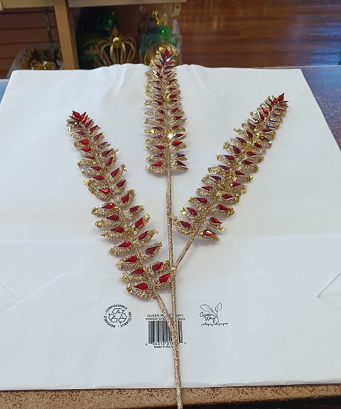 Spray Long Leaf Rhinestone Red