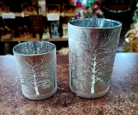 Candleholders S/2  Frosted Tree Design
