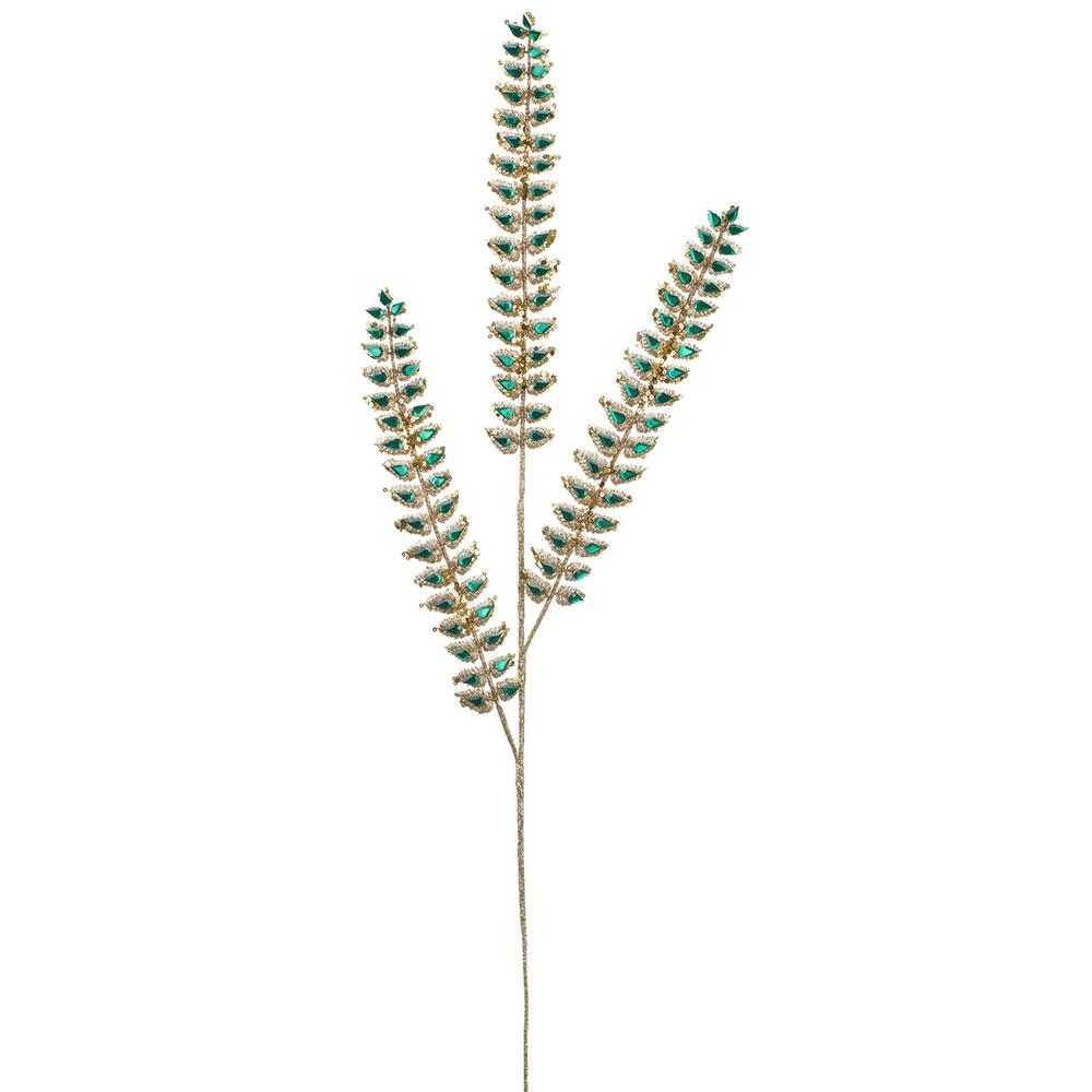 Spray Rhinestone Leaf Emerald Green